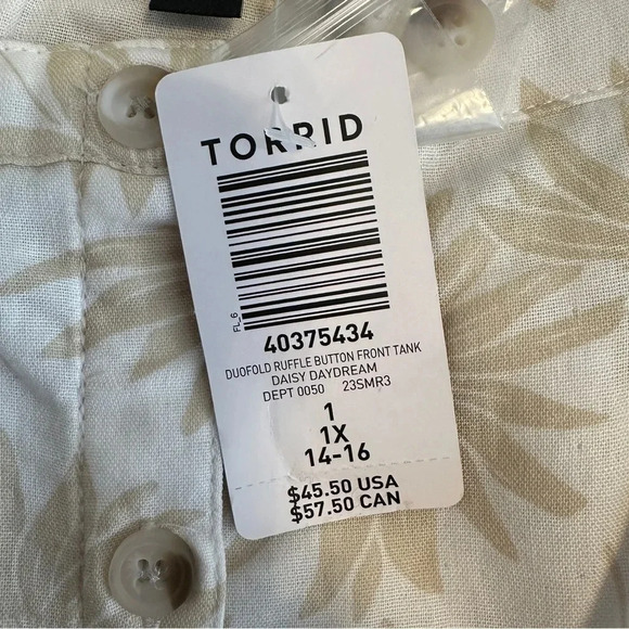 NEW TORRID size 1X Double Gauze‎ Ruffle Button Front Tank Top Cotton Classic NWT - Picture 5 of 12